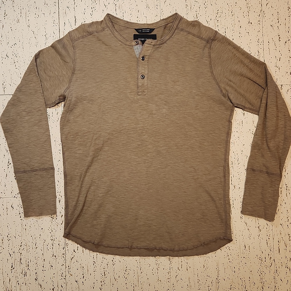 Wings + Horns Tan 1/4 Button Down Slub Knit Hensley Long Sleeve Shirt